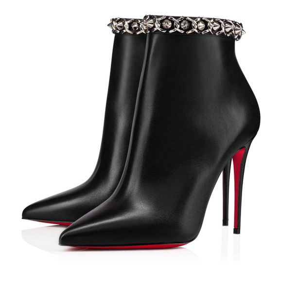 Christian Louboutin Booty Chain 100 Black Calf Leather Ankle Heel Bootie 40 - Picture 1 of 12